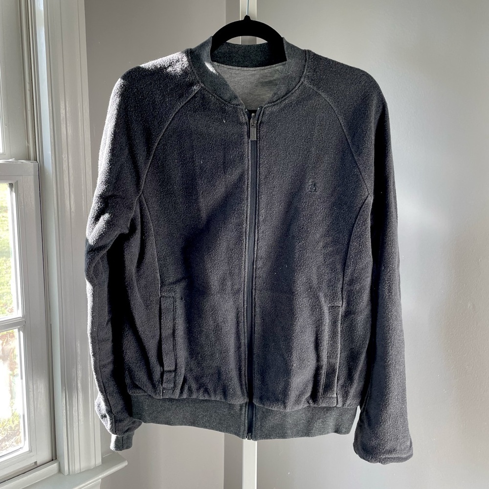 Original Penguin Reversible Gray Bomber Zip Up Cardigan Sweater - size small